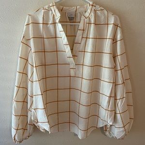 White Long Sleeve Blouse Low Cut Size SM